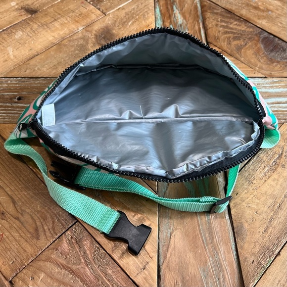 Tropical Pink and Green Leaf Print Cooler Fanny Pack - Picture 3 of 3
